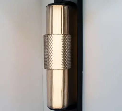 Applique de salle de bain, Mojo, noir, verre fumé, LED, dim, 3000K, 1096 lm, L8cm, H45cm - Nexel