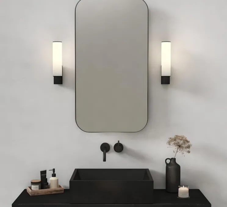 Applique de salle de bain, Kyoto, noir mat, IP44, LED, 2700K, 291lm, L6cm, H27,7cm - Astro Lighting