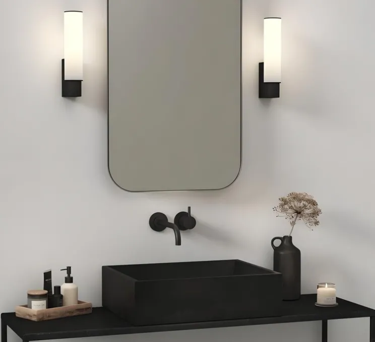 Applique de salle de bain, Kyoto, noir mat, IP44, LED, 2700K, 291lm, L6cm, H27,7cm - Astro Lighting