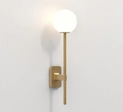 Applique de salle de bain, Tacoma Single Grande, laiton antique, abat-jour Tacoma Glass, opalin, IP44, L13,5cm, H53,2cm - Astro Lighting
