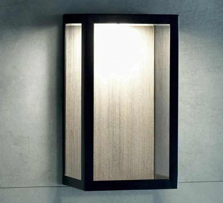 Applique d'extérieur, Carré, bois, noir, IP44, LED, 2700K, 1650lm, L20cm, H35cm - Ethimo