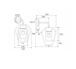 Applique d'extérieur, Gemstone 3451, Laiton vieilli, IP44, L32cm, H48cm - Moretti Luce