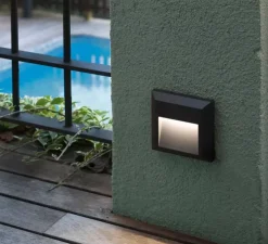 Applique d'extérieur, Grant Square, gris, IP65, LED, 3000K, 65 lm, L12,5cm, H12,5cm - Faro