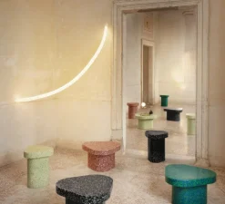 Applique et plafonnier, Tratti 566.72, nylon naturel, nickel opaque, IP40, LED, dim, 2700K, 1950 lm, L5cm, H140cm - Tooy
