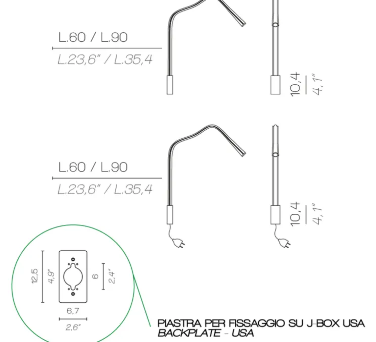 Applique, FLEXILED 60 Bronze , Cuir noir, LED, 2700K, 500lm, L60cm, Hcm - Contardi