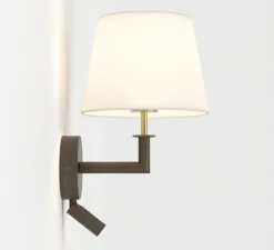 Applique, liseuse, Club Reader, bronze/laiton naturel avec abat-jour French Drum 220 en tissu blanc, E27 + LED, 2700K, 71lm, L22cm, H37,3cm - Astro