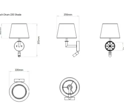 Applique, liseuse, Club Reader, bronze/laiton naturel avec abat-jour French Drum 220 en tissu blanc, E27 + LED, 2700K, 71lm, L22cm, H37,3cm - Astro