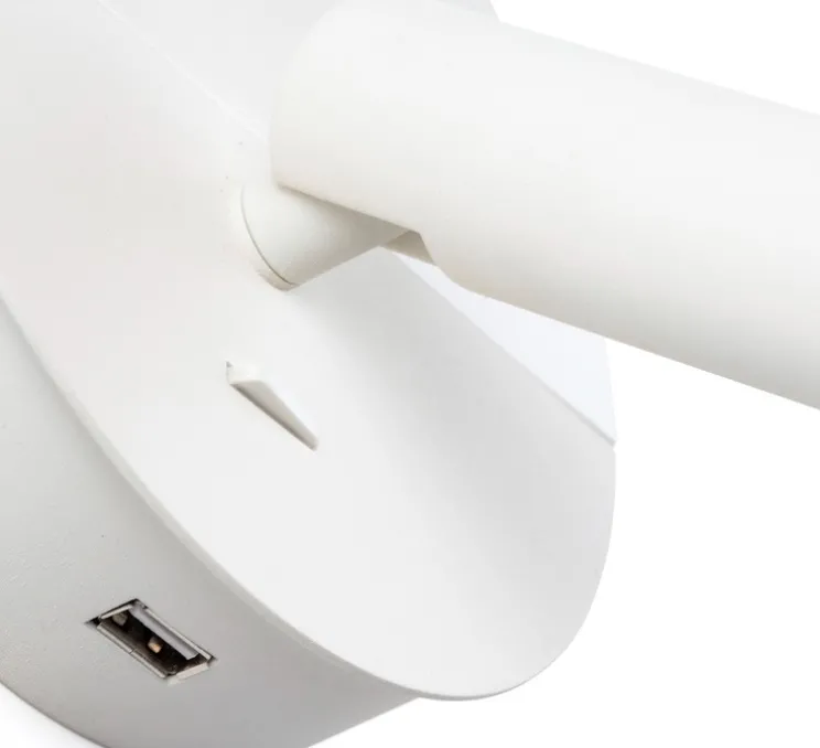 Applique, liseuse, Duas, avec interrupteur et prise USB, blanc, LED, 2700K, 240 lm, L14,4cm, H18,3cm - Faro