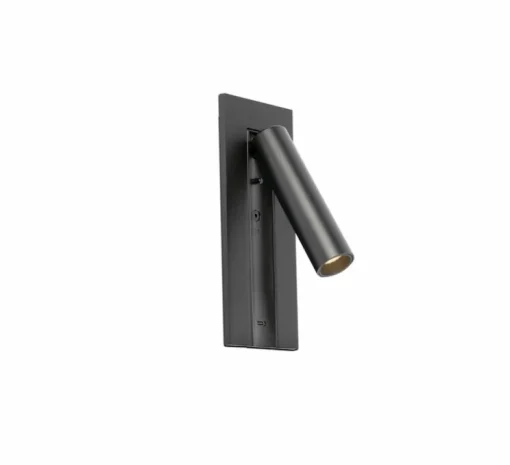 Applique liseuse en saillie / encastrable, Gabo, USB-C, noir, LED, 2700K, 394 lm, L8cm, H18,5cm - Faro