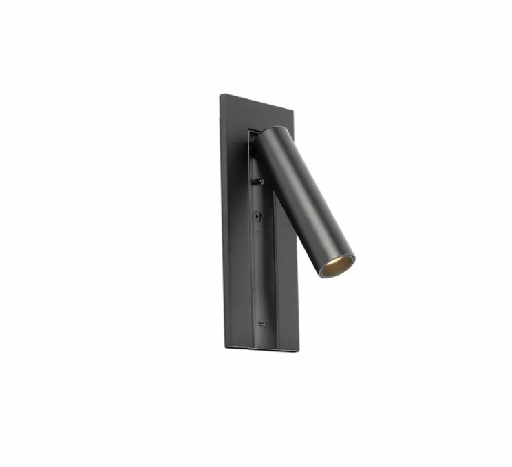 Applique liseuse en saillie / encastrable, Gabo, USB-C, noir, LED, 2700K, 394 lm, L8cm, H18,5cm - Faro