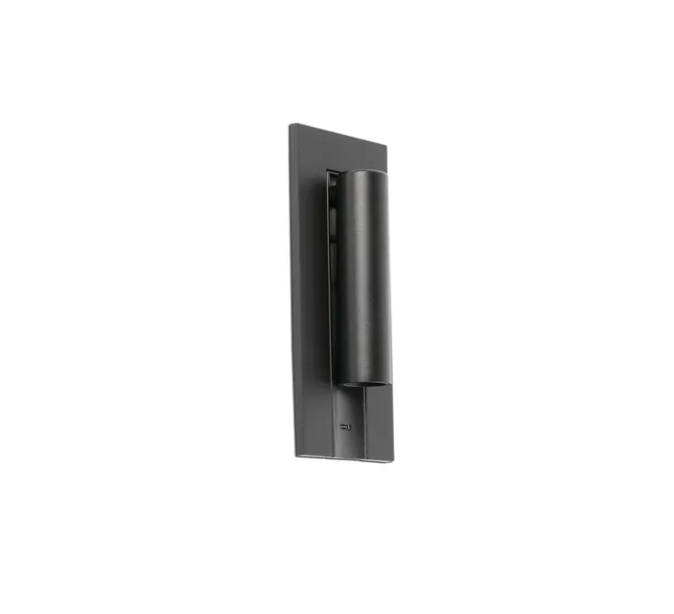 Applique liseuse en saillie / encastrable, Gabo, USB-C, noir, LED, 2700K, 394 lm, L8cm, H18,5cm - Faro