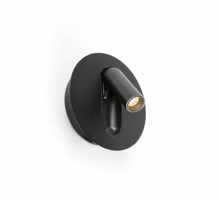 Applique liseuse, encastrable / en saillie, Timit, port USB-C, noir, LED, 2700K, 357 lm, L14,5cm, H14,5cm - Faro
