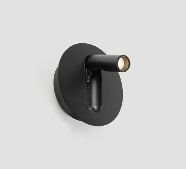 Applique liseuse, encastrable / en saillie, Timit, port USB-C, noir, LED, 2700K, 357 lm, L14,5cm, H14,5cm - Faro