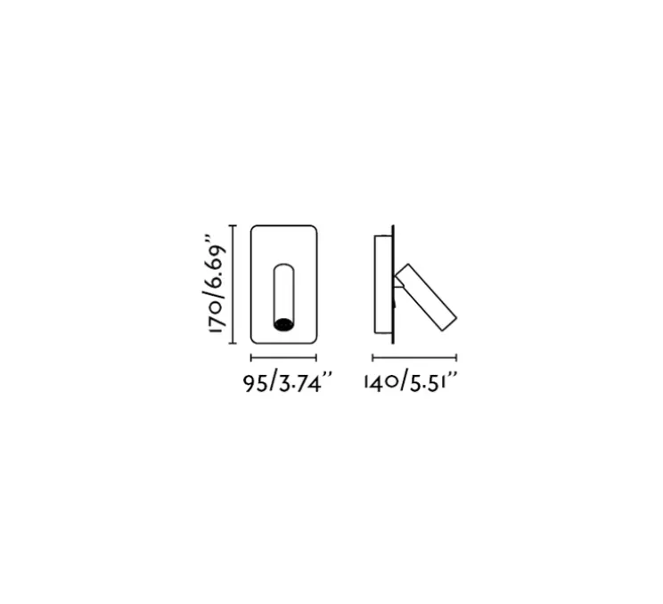 Applique, liseuse, encastrable, SUAU, noir, avec interrupteur, LED, 3000K, 140lm, H17cm, L9,5cm - Faro