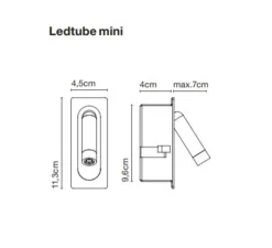 Applique, liseuse, Ledtube mini, aluminium, LED, 2700k, 132lm, L4,5cm, H11,3cm - Marset