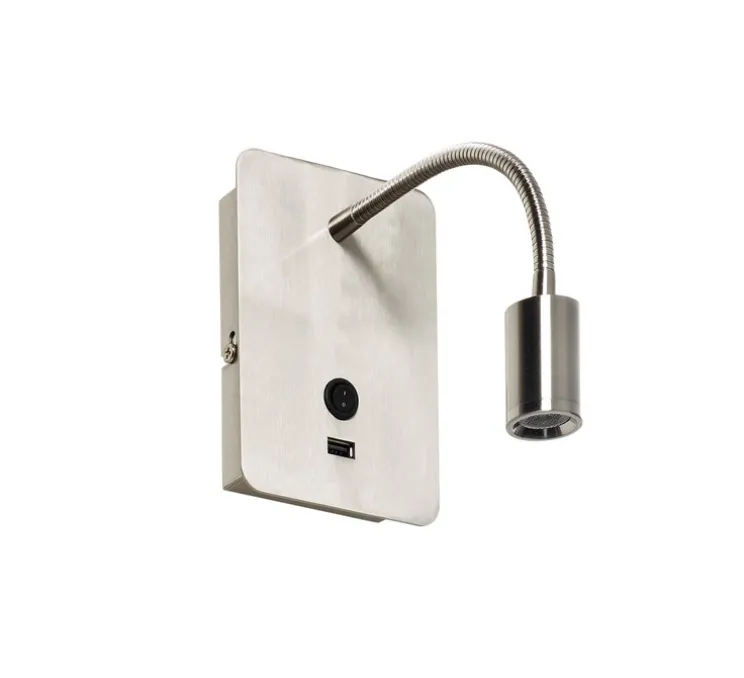 Applique, liseuse, Reader Flex USB, chrome mat, LED, 3000K, 145 lm, L11cm, H14cm - MDC