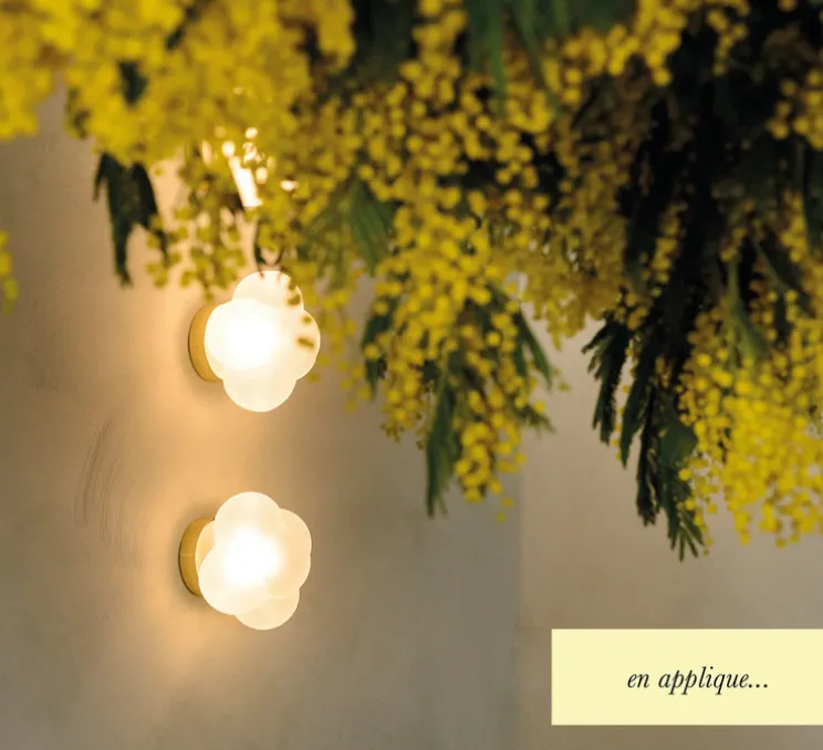 Applique, Mimosa, blanc, laiton , IP44, Ø16,7cm, H14,7cm - Margaux Keller Collections