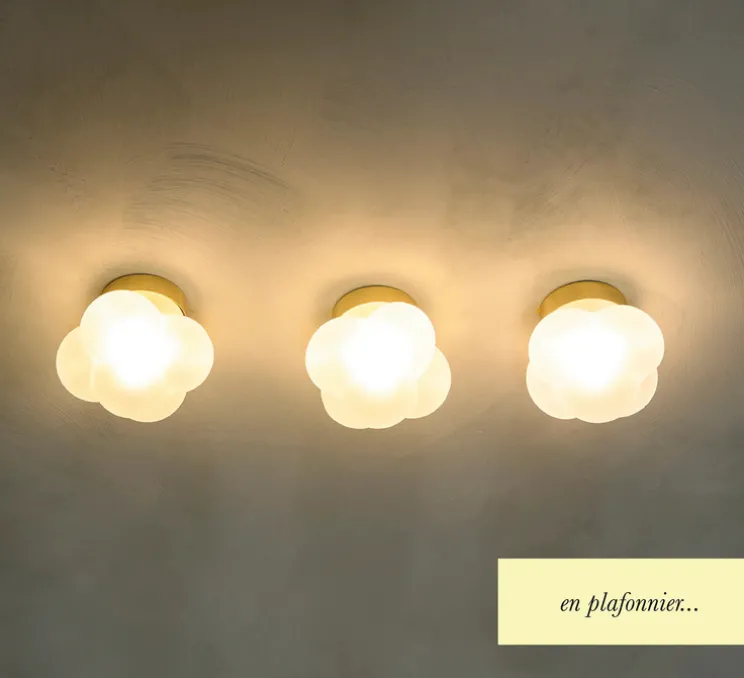 Applique, Mimosa, blanc, laiton , IP44, Ø16,7cm, H14,7cm - Margaux Keller Collections