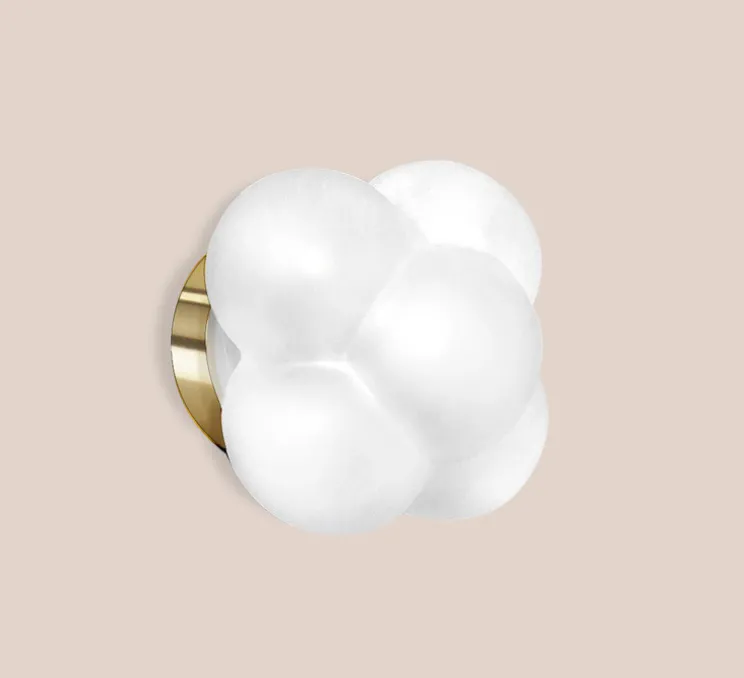 Applique, Mimosa, blanc, laiton , IP44, Ø16,7cm, H14,7cm - Margaux Keller Collections