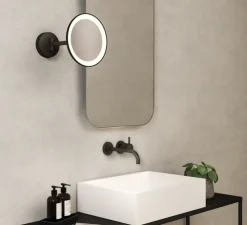 Applique miroir, Mascali Round, noir mat, IP44, LED, 3000K, 76lm, L21,5cm, H21,5cm - Astro Lighting