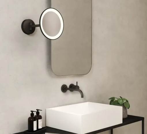Applique miroir, Mascali Round, noir mat, IP44, LED, 3000K, 76lm, L21,5cm, H21,5cm - Astro Lighting