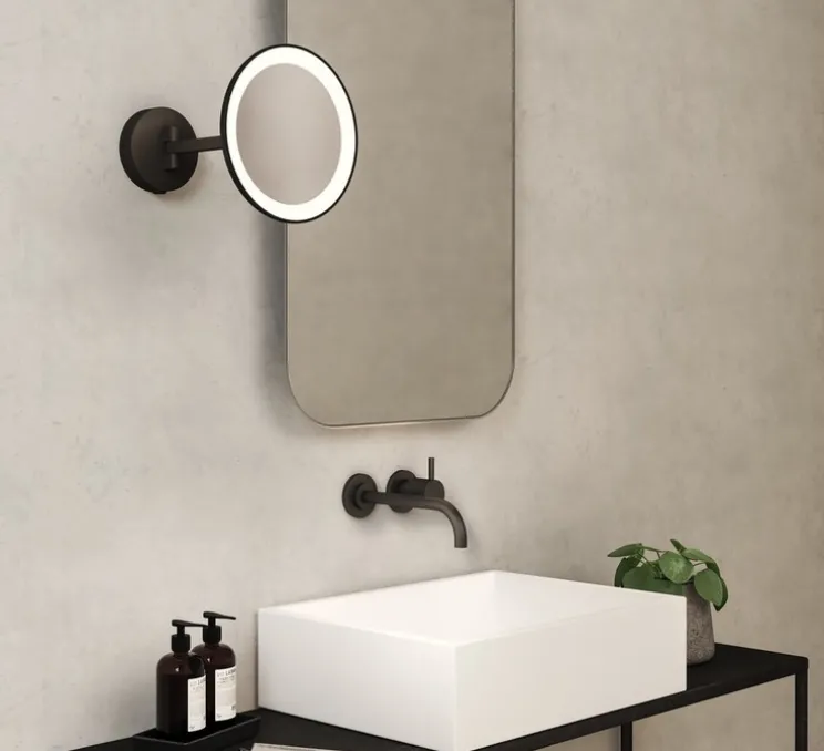 Applique miroir, Mascali Round, noir mat, IP44, LED, 3000K, 76lm, L21,5cm, H21,5cm - Astro Lighting