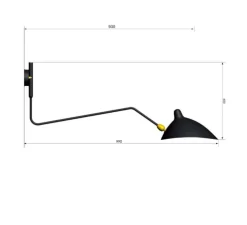 Applique murale, 1 bras pivotant courbe, noir, H40cm - Serge Mouille