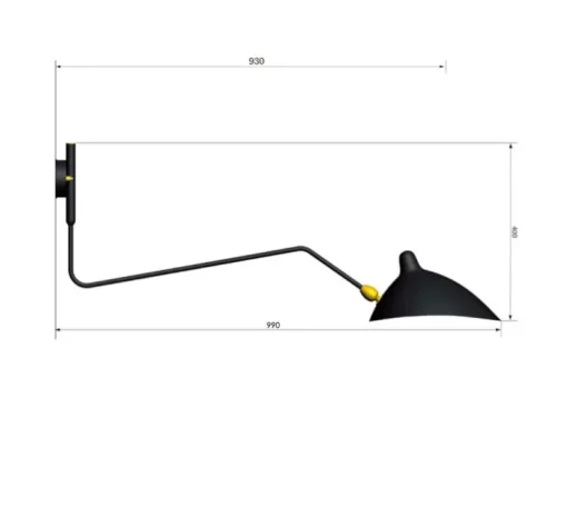 Applique murale, 1 bras pivotant courbe, noir, H40cm - Serge Mouille