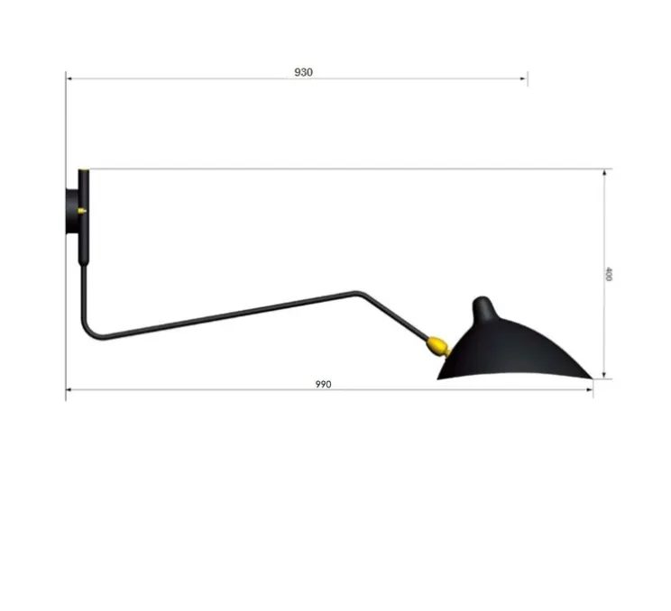 Applique murale, 1 bras pivotant courbe, noir, H40cm - Serge Mouille