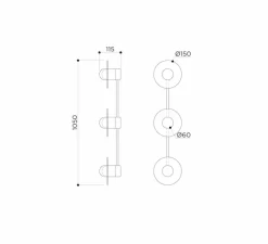 Applique murale, Alba triple, laiton, verre clair, L15cm, H105cm, Ø15cm - Contain