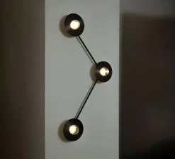 Applique murale, Alba Triple Wall Angle, laiton noir, verre transparent, L15cm, H85cm - Contain