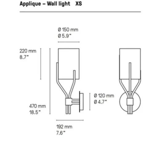 Applique murale, Arborescence XS, laiton satiné, abat-jour drop paper 100, L15cm, H47cm - CVL