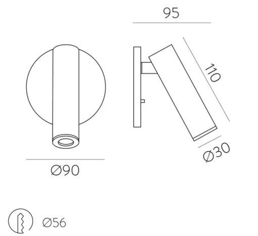 Applique murale, Atria Recessed, noir, LED, 3000K, 285 lm, Ø3cm, H11cm - ACB