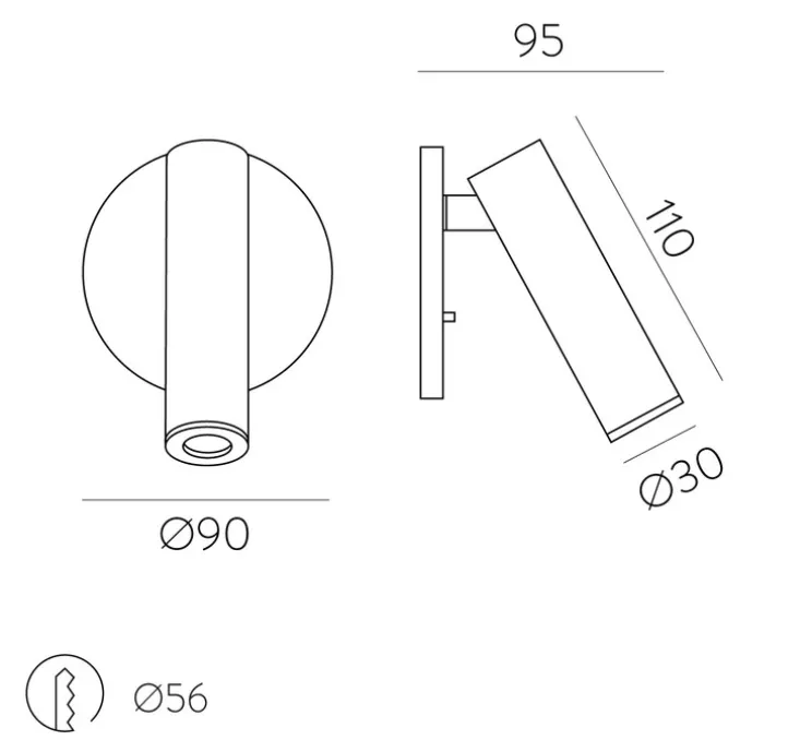 Applique murale, Atria Recessed, noir, LED, 3000K, 285 lm, Ø3cm, H11cm - ACB
