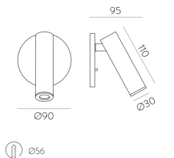 Applique murale, Atria Recessed, bronze, LED, 3000K, 285 lm, Ø3cm, H11cm - ACB