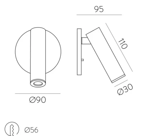 Applique murale, Atria Recessed, bronze, LED, 3000K, 285 lm, Ø3cm, H11cm - ACB