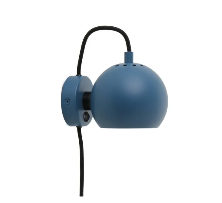 Applique murale, Ball, bleu pétrole mat, câble noir, Ø12cm, H10cm - Frandsen