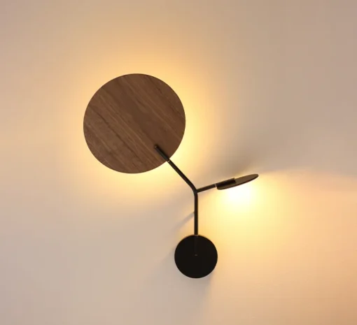 Applique murale, Ballon Wall 3, noir et chêne, gauche, LED, 3000K, 400lm, L52cm, H41cm - TUNTO