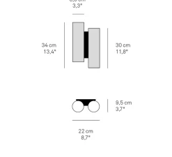 Applique murale, Black Note DU, ivoire, métal finition noir mat, LED, 3000K, 2884lm, L20cm, H34cm - LZF