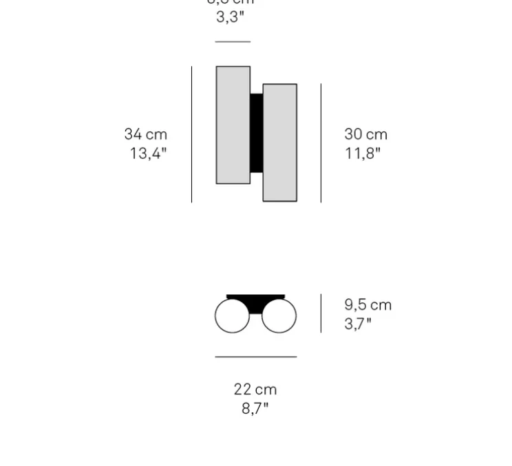Applique murale, Black Note DU, gris, métal finition noir mat, LED, 3000K, 2884lm, L20cm, H34cm - LZF
