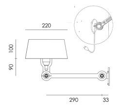 Applique murale, Bolt Under Fit, avec câble, noir fumé, L22cm, H19cm - Tonone