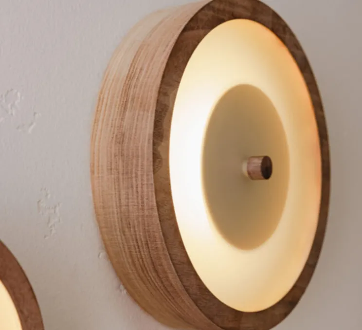 Applique murale, Bugie, noyer, LED, dim, 3000K, 1400 lm, Ø23cm, H4,5cm - Loftlight