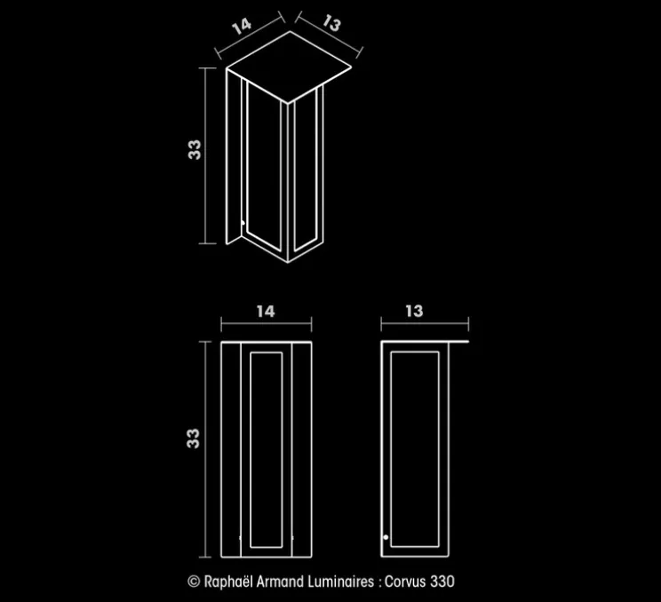 Applique murale, Corvus 330, noir, LED, 1250lm, 2700K, IP44, H33cm, P13 L14cm - Raphaël Armand