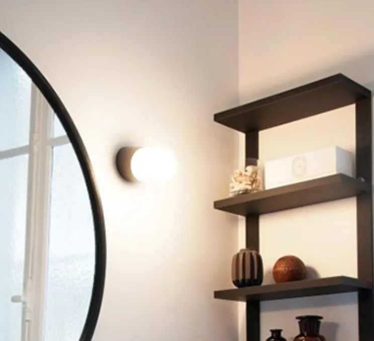 Applique murale de salle de bain, Light.o.016, avec Glass018, noir, Ø10cm, H15,9cm - Zangra