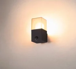 Applique murale d'extérieur, Grafit E27 Square Sensor, anthracite, IP44, L12cm, H17cm - SLV