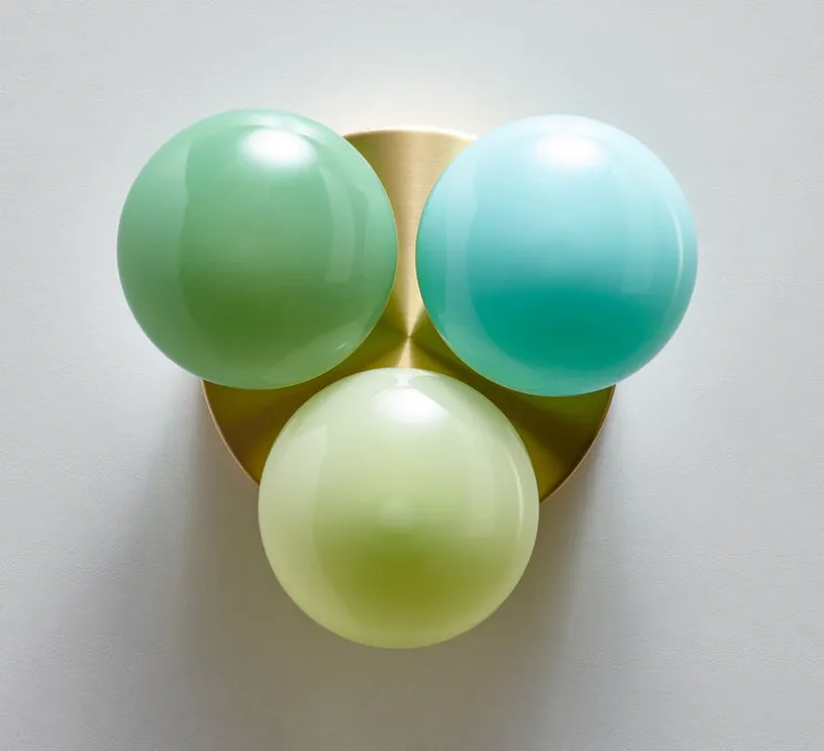 Applique murale, Dot 3x, Céladon, vert tilleul, vert pastel et laiton brossé, L19cm, H20,5cm - SkLO Studio