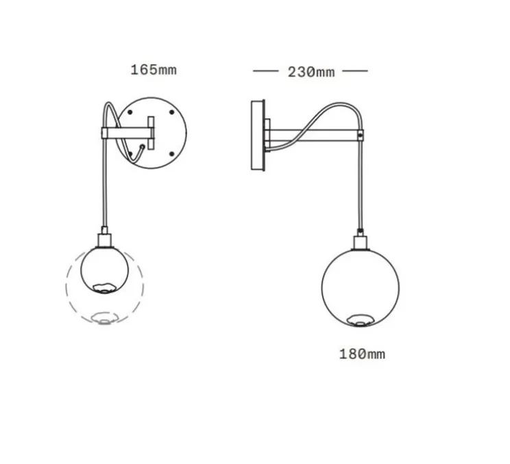 Applique murale, Drape Arm 1, Transparent, Noir oxydé, Ø18cm, H23cm - Sklo Studio