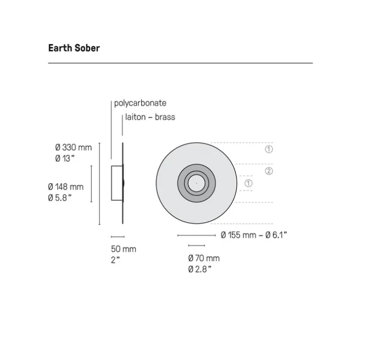 Applique murale, Earth Sober 330, cuivre satiné, graphite satiné, LED, Ø33cm, Hcm - CVL