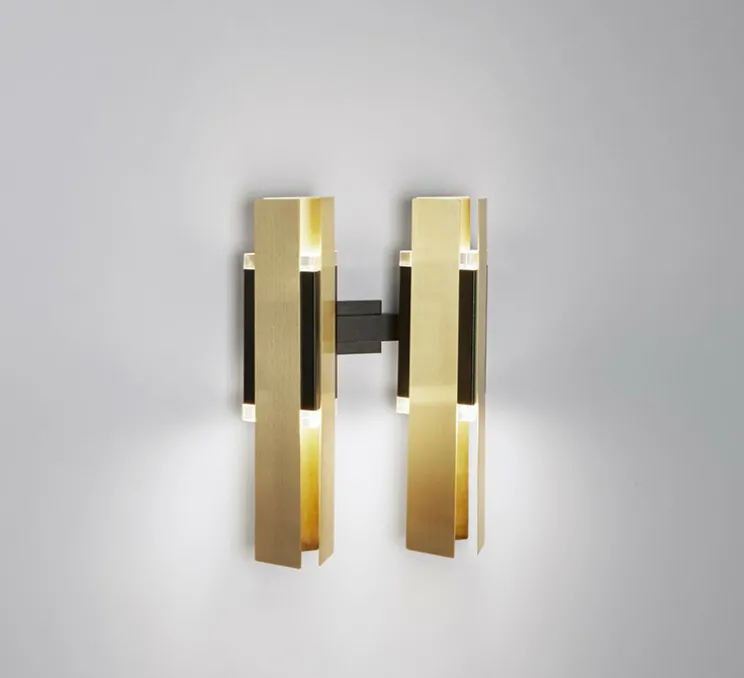 Applique murale, Excalibur Double 559.42, noir, laiton, IP40, LED, dim, 2700K, 2400 lm, L32cm, H45cm - Tooy