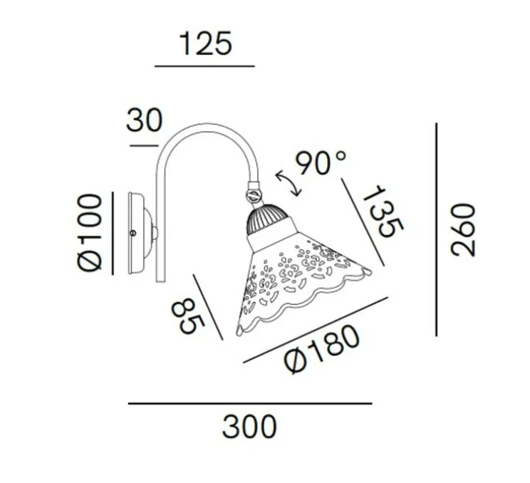 Applique murale, Fior Di Pizzo 19, laiton vieilli, porcelaine blanche, L18cm, H26cm - Il Fanale